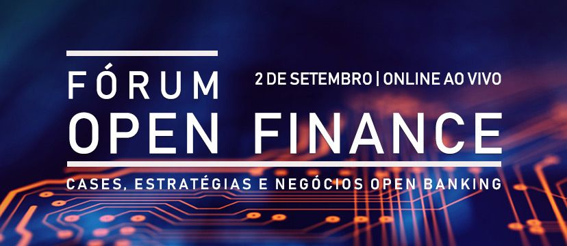 Ilustração sobre o Fórum Open Finance que será no dia 02 de setembro. É um evento online e ao vivo. 